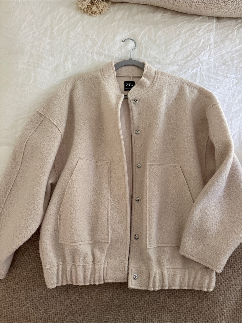 Zara Neutral Beige Fleece Shirt Jacket